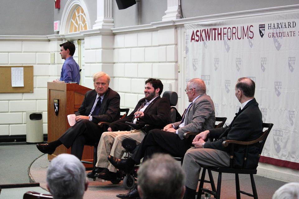 Kevin Mintz ‘12 speaks at the GSE’s Askwith Forum to commemorate the 35th anniversary of the Individuals with Disabilities Education Act. The forum was moderated by Chris Matthews, host of MSNBC’s Hardball.
