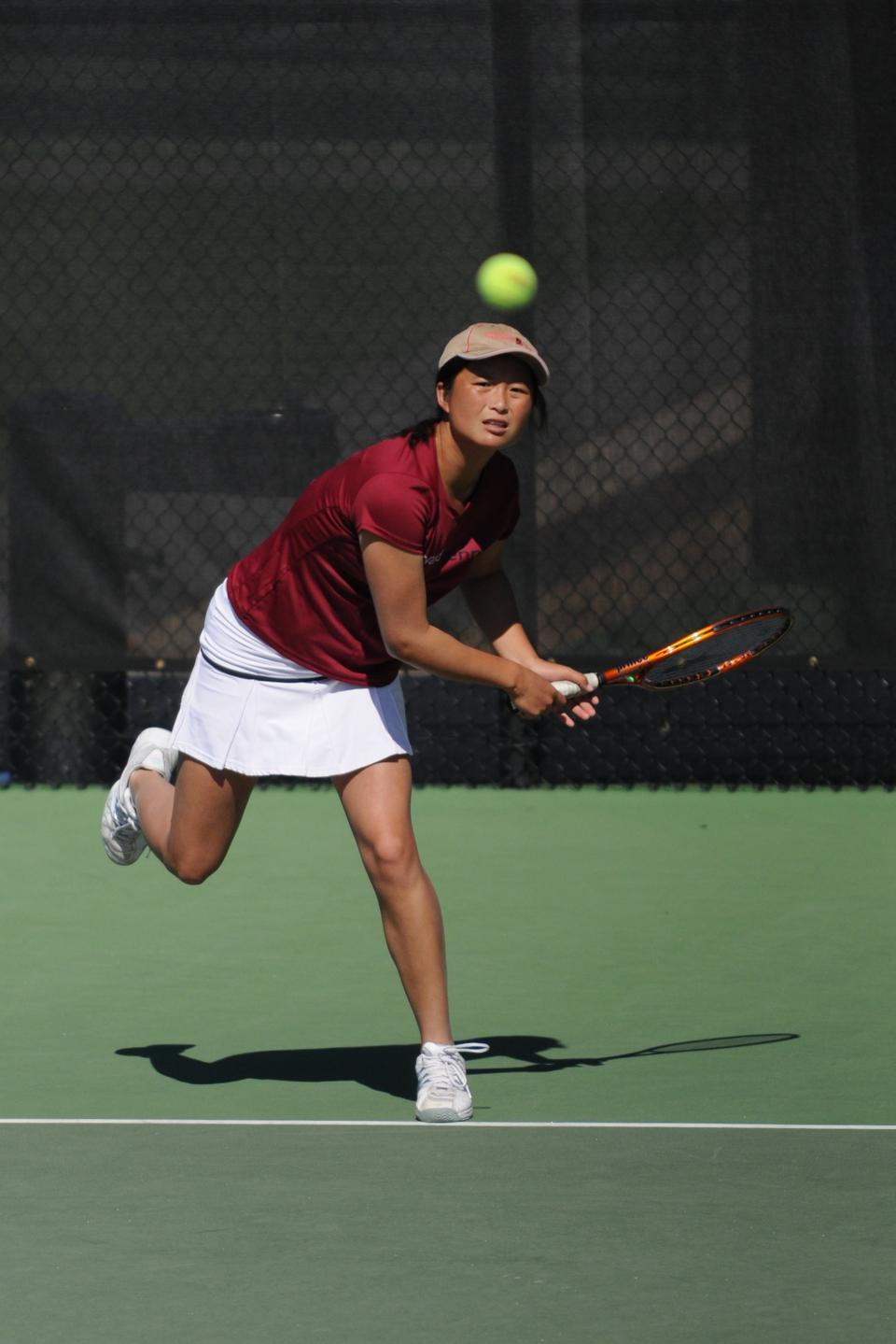 Though Harvard had already clinched the overall outcome, junior co-captain Holly Cao pulled out a three-set match against Boston College Saturday. The veteran, ranked No. 45 in the nation, had fallen at the No. 1 doubles spot to the Eagles’ pair of Alex Kelleher and Olga Khmylev.