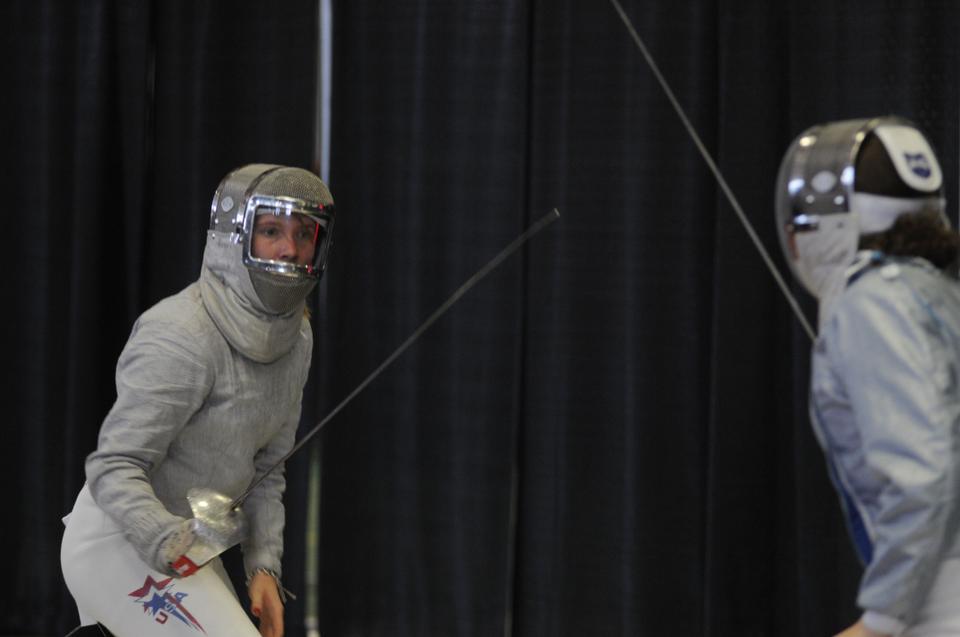  Junior captain and reigning NCAA sabre national champion Caroline Vloka, shown here in earlier action, and many of the Crimson’s veteran fencers sat out during last night’s Beanpot, but the Harvard men’s and women’s teams managed to easily sweep their opponents nonetheless.