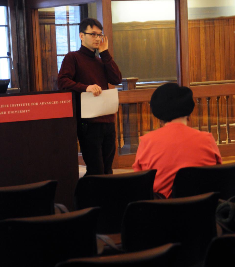 Radcliffe Institute Fellow David Redmon follows “Scouting Siberia,” a documentary which follows modeling scouts as they search Siberia for new teenage talent, was shown at the Radcliffe Gymnasium. 