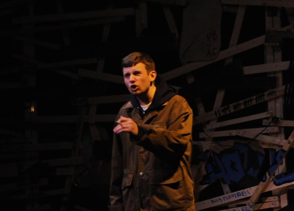Howie Lee, performed by Adam Connor '14, in the play "Howie the Rookie," a two-man play showing in the Loeb Ex Theatre that uses exclusively monologues to tell a story of gang violence.