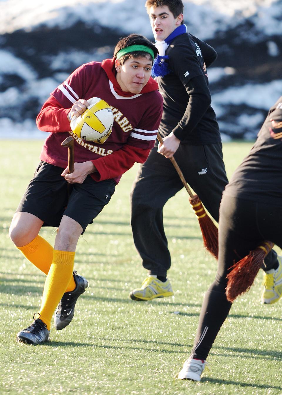 Juan Munoz '11, playing for the Harvard Horntails, tries to elude the Vaasa Centaurs' defense during Harvard's first home quidditch tournament Sunday afternoon.