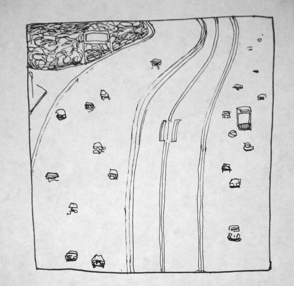 The cars on the highway sounded like waves.  
