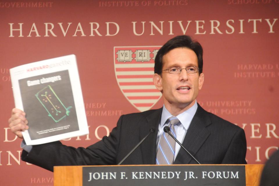 The Honorable Eric Cantor (R-VA), House Majority Leader, addresses students about his political views at the Harvard University Institute of Politics