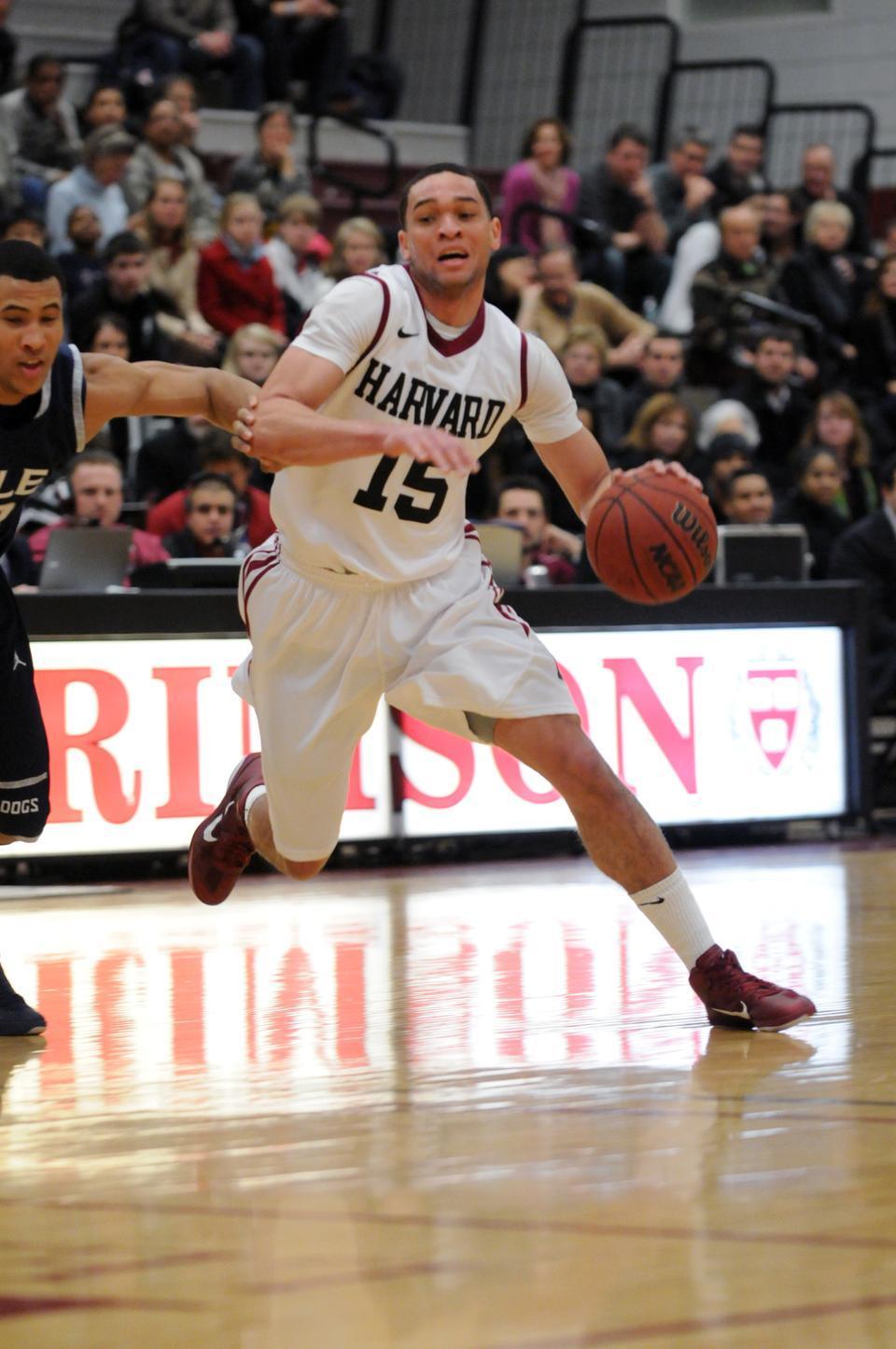 Sophomore wing Christian Webster, shown here in earlier action, led all players with 22 points against Yale Saturday night. But his efforts were not enough to prevent the Crimson from falling on the road, 70-69.