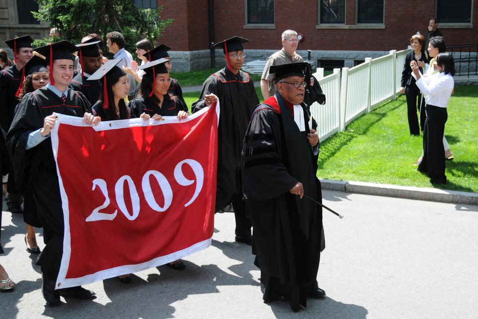 Class of 2009 seniors march through the yard and into Memorial Church for their Baccalaureate Service officiated by Reverend Peter J. Gomes.