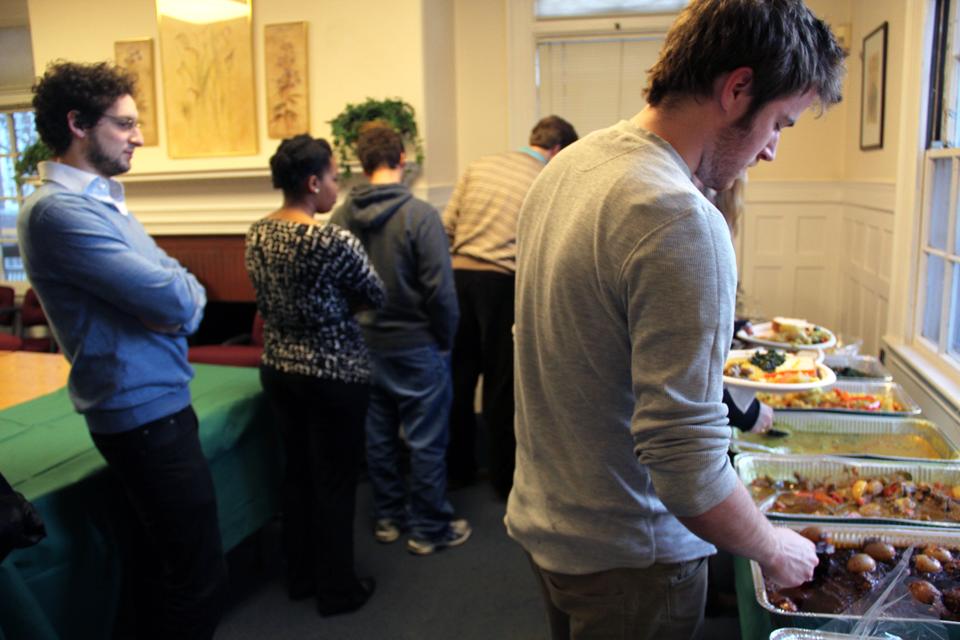 Thursday afternoon, Harvard undergraduates line up to try a taste of traditional African food before listening to a panel on "Exploring Careers in Africa" organized by the Office of Career Services.