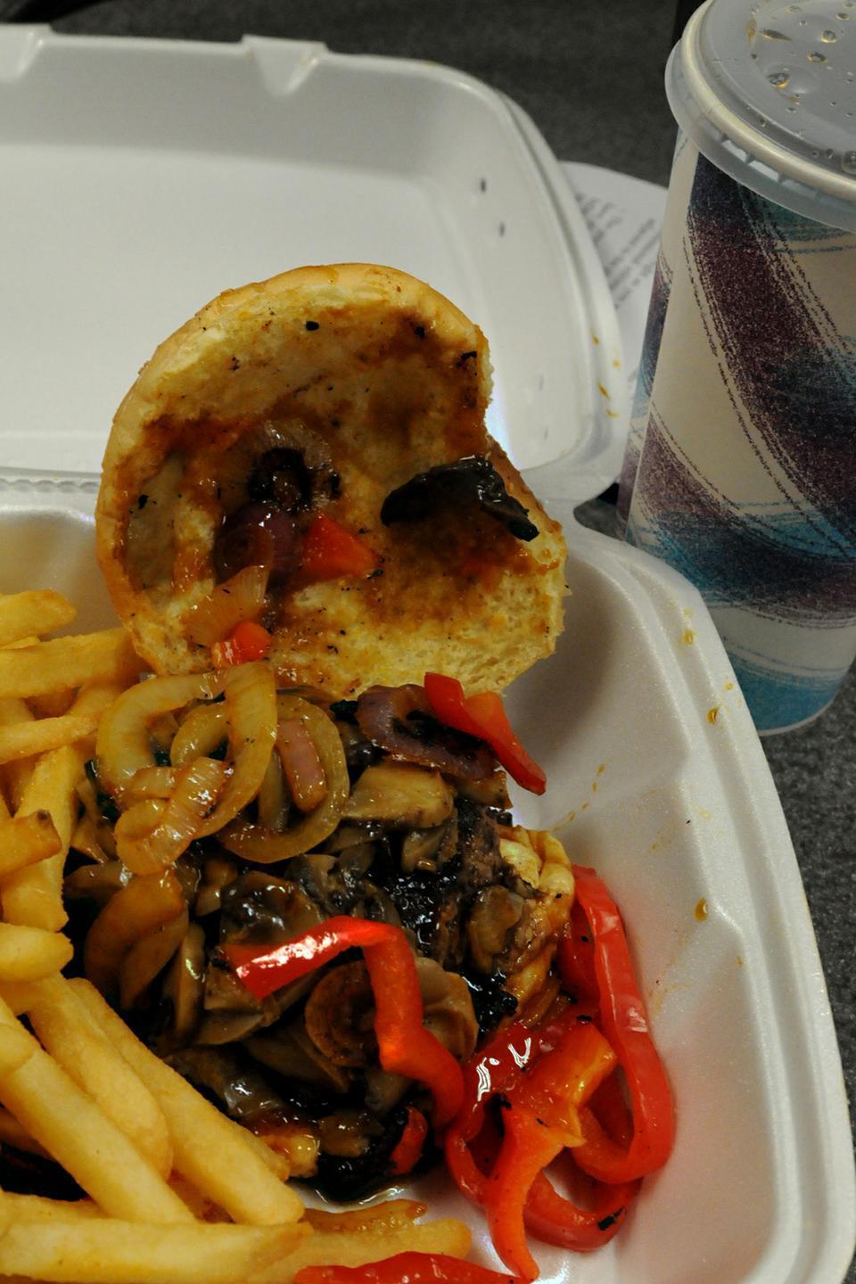 Mr. Bartley's "Charlie Sheen" burger features toppings to help you get  "high," including sauteed mushrooms and peppers and an accompaniment of 20 ounces of Coke. 