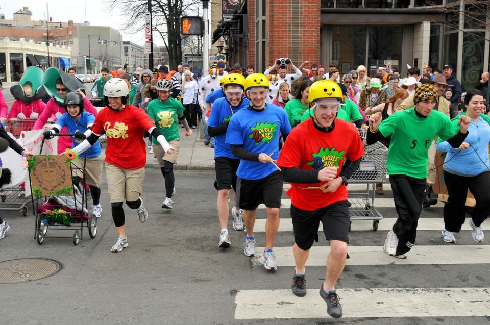 Competitors in the Urban Iditarod in case benevolent boozing goes bad.