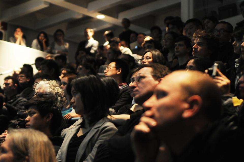 An audience listens as the Japanese architect Junya Ishigami discusses his recent works at the Graduate School of Design Thursday night. This lecture is part of the series A New Innocence: Emerging Trends in Japanese. 