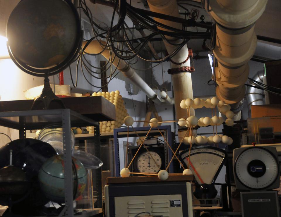 Much of the equipment used by the Harvard Lecture Demonstrations Team is stored in their prep room located in the Science Center.