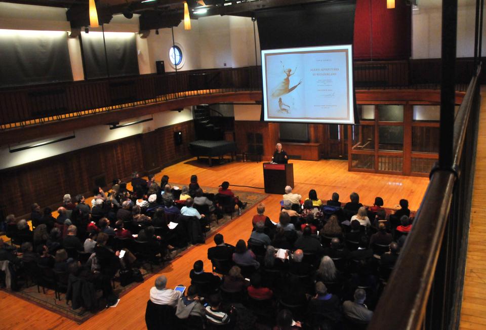 Professor Dame Gillian Beer of the University of Cambridge speaks about temporality and surrealism in Lewis Carroll’s novels in her talk titled “Alice in Time”, part of the Dean’s Lecture Series at the Radcliffe Institute.