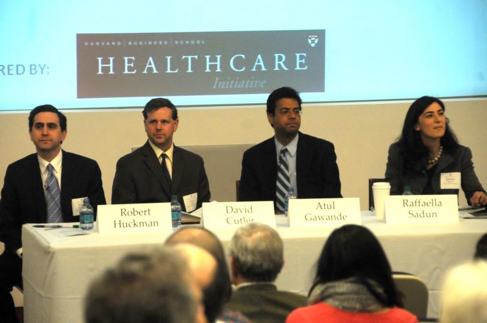 The Harvard Business School Health Care Initiative presents a speaker panel titled "Perspectives on Healthcare as a Management Challenge." Speakers at the event included Dr. David Cutler, Otto Eckstein Professor of Applied Economics, Dr. Atul Gawande of Brigham and Women's Hospital and the Harvard School of Public Health, and Dr. Rafaella Sadun, Assistant Professor of Business Administration at HBS. The event took place yesterday at Spangler Auditorium.