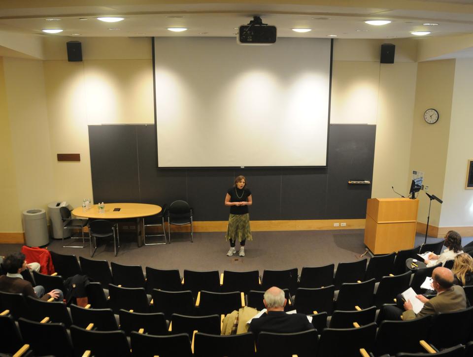 A student presents her speech at the English department annual Boylston Prize Competition for Elocution.