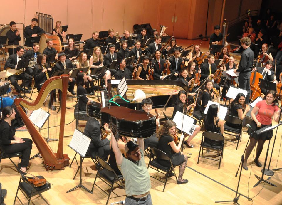 Natalie Feldman ('12) and Ryan Halprin ('12) perform a duet of "I'll Make a Man Out of You" from the Disney movie "Mulan" in the Harvard Pops Orchestra's spring showcase, "Pops Comes of Age."
