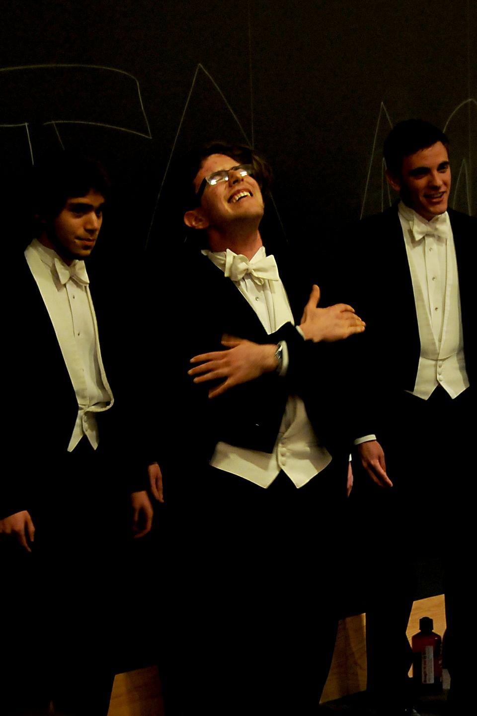 Glee Club Lite members Kyle C. Randall ‘13, Mark R. Heath ‘14, and soloist Edward V. Kogan ‘12 perform at “Spring Fling: A Holden Jam.” 