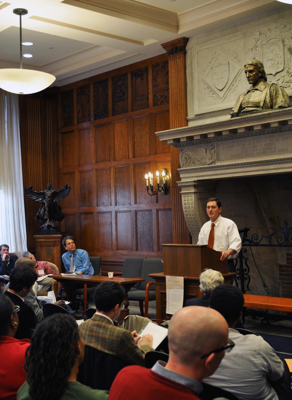 Seth Rockman, Associate Professor of History at Brown University, makes concluding remarks at the joint Harvard-Brown conference Slavery's Capitalism on Saturday. The conference was held from April 7th to April 9th and explored the connections between slavery and national economic development between the American Revolution and the Civil War.