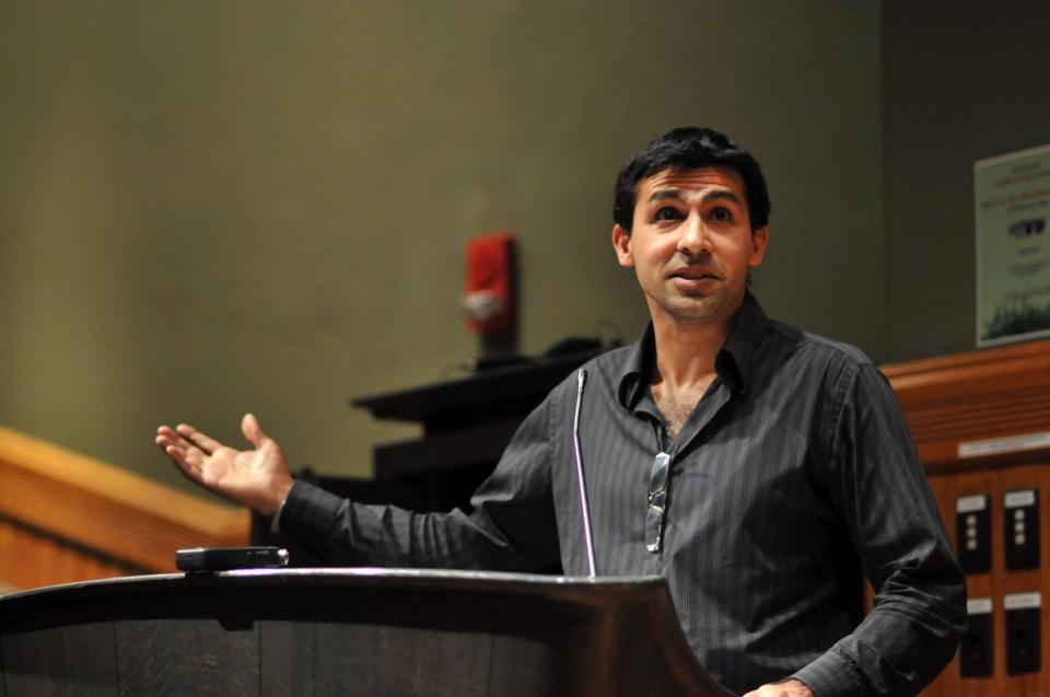 Nitin Sawhney speaks at the Memorial to Celebrate and Remember the Life of Juliano Mer-Khamis.  The Center for Middle Eastern Studies at Harvard University and the Boston Palestine Film Festival honored Mer-Khamis's passing with a screening of his documentary "Arna's Children."
