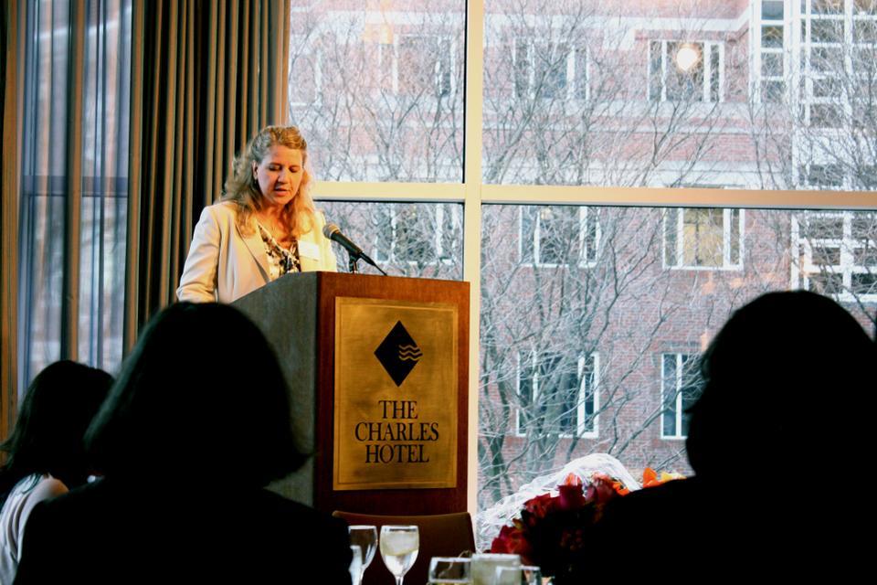 Susan B. Marine, GSE ‘04, director of the Harvard College Women’s Center, speaks about leadership at a ceremony celebrating undergraduate women leaders of the senior class yesterday.