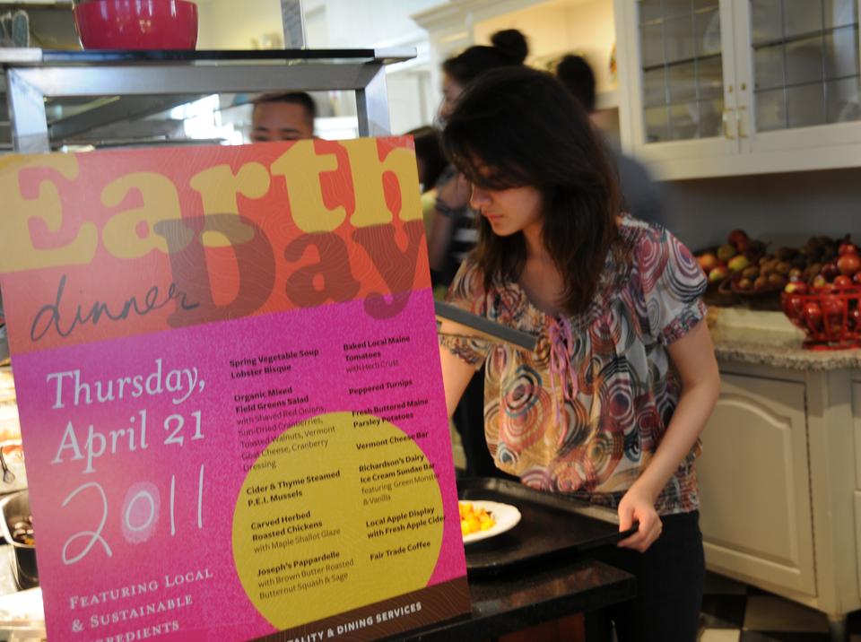 Laila Kasuri '13 browses the food line at Lowell Dining Hall last night. All dining halls served Sustainable Dinner, which featured entrees and side dishes made with local ingredients, in celebration of Earth Day 2011.