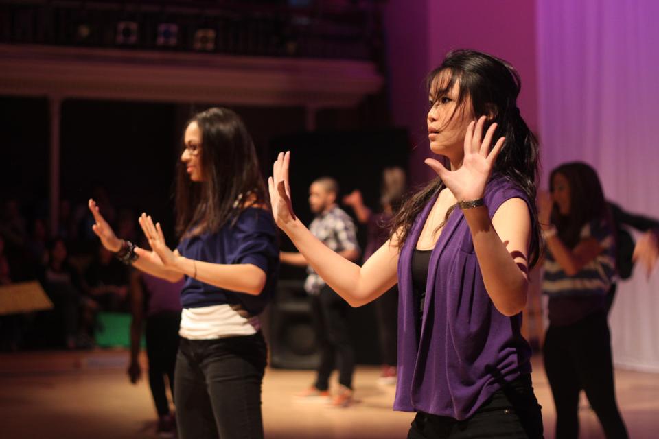 Directors Sylvia Ko '12 and Alexia S. Harris '13 dance together during one of the many performances of the evening. 