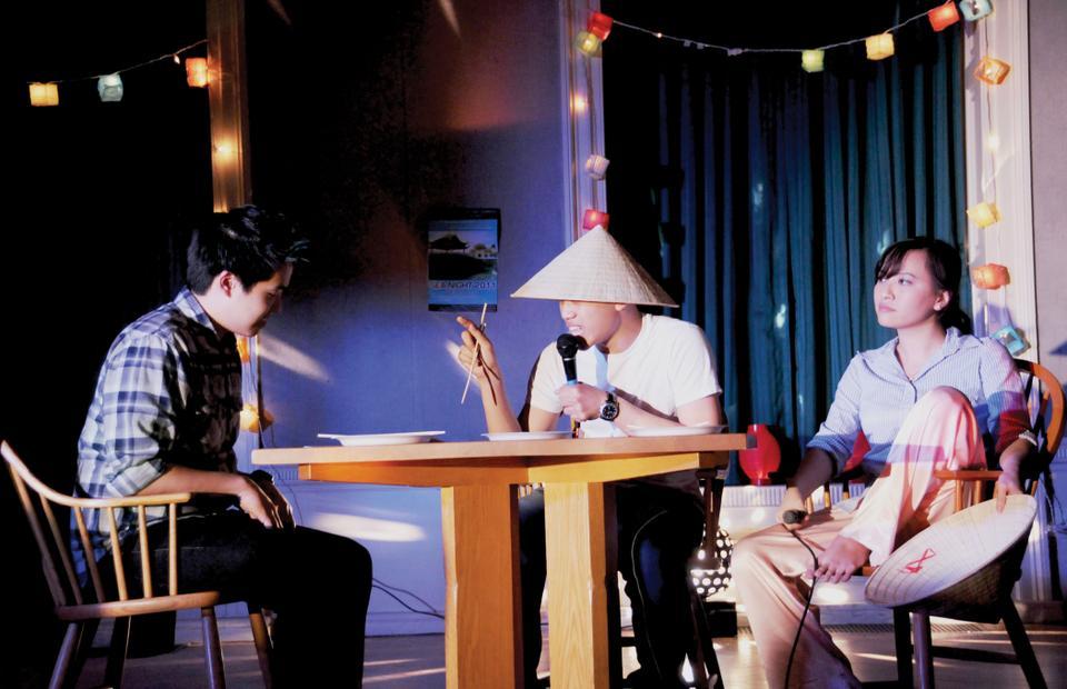 Michael Trang ‘14, Huy Nguyen ‘10 and Megan Le ‘11 of the Harvard Vietnamese Association perform a skit depicting the clash between traditional and new familial values.