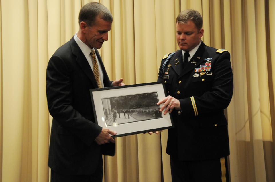 Retired General Stanley A. McChrystal delivers the keynote speech at Honoring Those Who Have Served, an event honoring Harvard's veterans at the Sheraton Commander Hotel yesterday. The event was organized by the Harvard Center for Public Leadership. David T. Ellwood, Dean of Harvard Kennedy School and David R. Gergen, Director of the Center for Public Leadership also delivered remarks. 