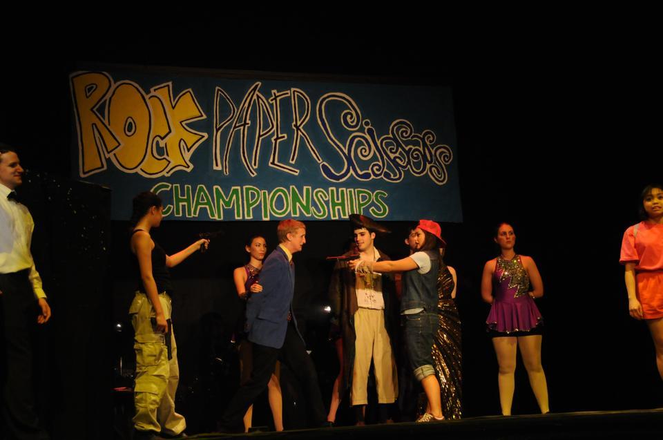 Students perform in this year’s freshman musical-entitled "Rock, Paper, Kill Me"-on Friday. The musical is held annually and is written, directed, and performed by Harvard students. 