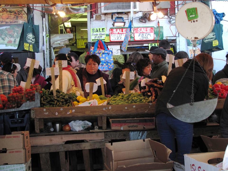 The stands of Haymarket push right up to surrounding Middle Eastern shops and fisheries, creating a loud, crowded, and lively environment.