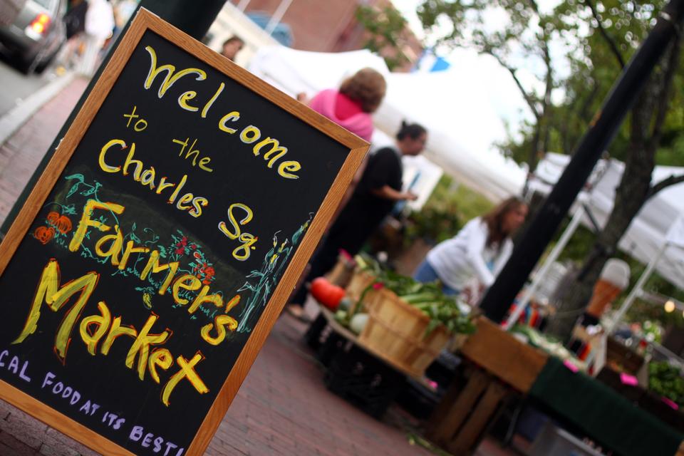 The Charles Square Farmer’s Market offers produce, greeting cards, and baked goods in front of the Charles Hotel every fall weekend.

