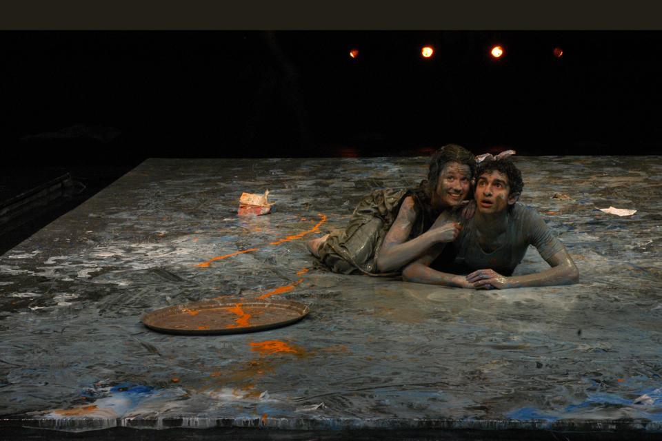 Nasir Husain '12 as Faustus and Isabel Q. Carey '12 as Mephistopheles perform in director Illinca Radulian's production of Faustus.