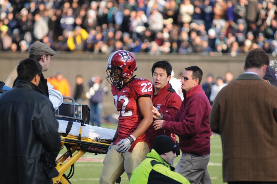 After a head-to-head collision with Yale’s Jesse Reising in the 2010 playing of The Game, senior Gino Gordon laid on the ground for several minutes before standing up again, only to be put on a stretcher and taken to the hospital. Situations like these put the brain in serious danger. 