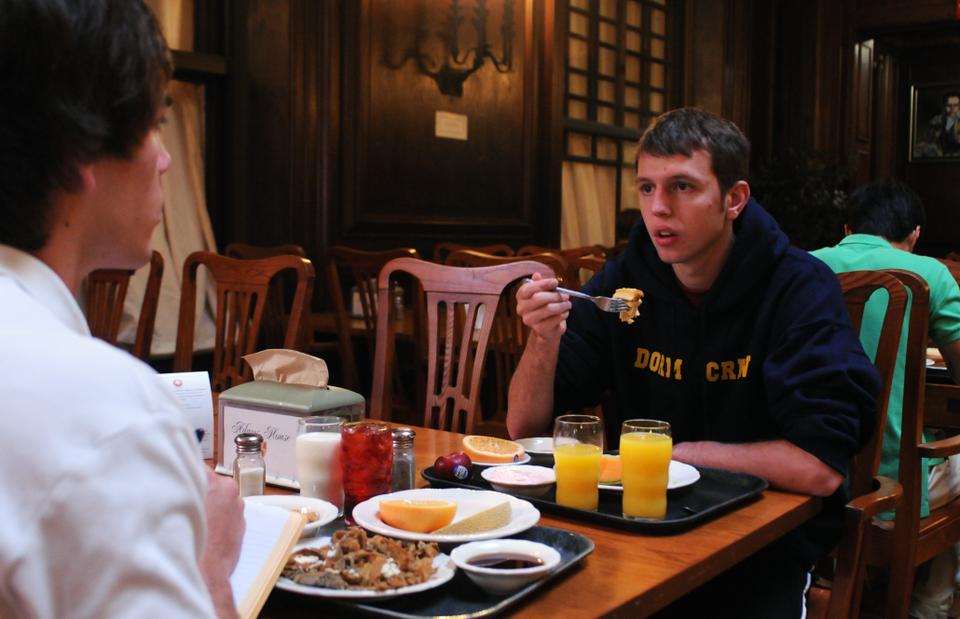 MAY 2009: Harvard University Hospitality and Dining Services announces that it will eliminate most hot breakfast options in the residential houses beginning the following semester as part of a series of budget cuts across the Faculty of Arts and Sciences. Other cuts include the closure of two campus cafes, the downgrading of three junior varsity teams to club status, and reduced shuttle service.
