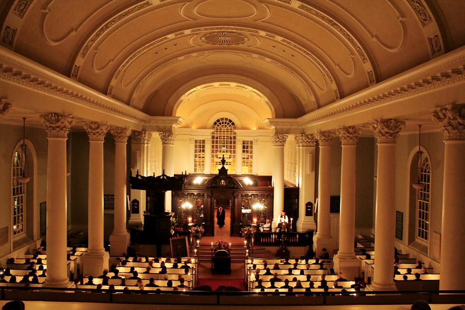 Students and community members attend the Compline in Memorial Church’s Appleton Chapel in remembrance of Reverend Peter J. Gomes on March 3, 2011.