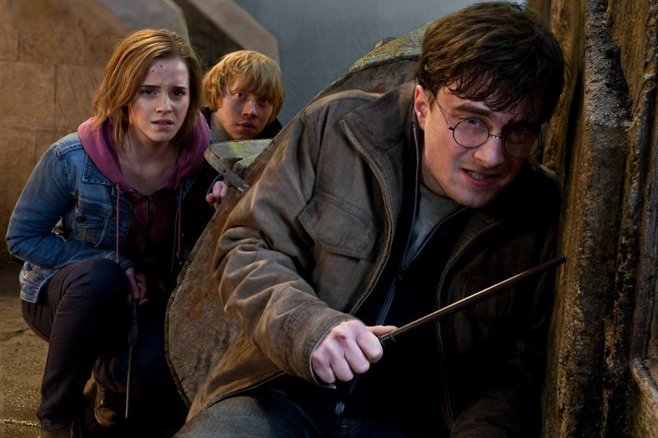 Harry Potter (Daniel Radcliffe), Hermione Granger (Emma Watson), and Ron Weasley (Rupert Grint) in “Harry Potter and the Deathly Hallows: Part 2.”
