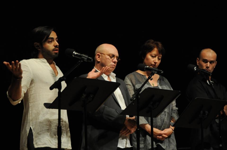 At "The Art of Survival," an observance of 9/11 in Sanders Theatre, speakers read excerpts from remarks and interviews recorded right after the September 11 attack ten years ago.