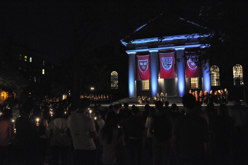 Students gather in Tercentenary Theatre during the Candle Light Vigil for the tenth anniversary of the September 11th attacks.