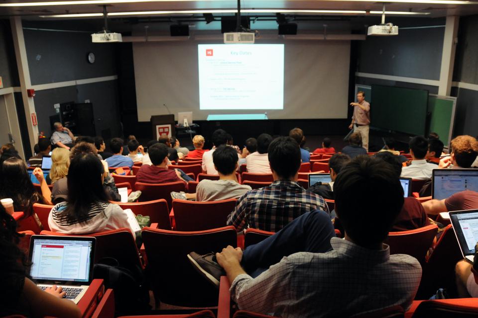 Students learn more about the forthcoming Harvard innovation lab, or i-lab, at a presentation given in the the Science Center on Thursday evening. The lab will attempt to foster collaboration on innovation and entrepreneurship among Harvard students from across the university. 