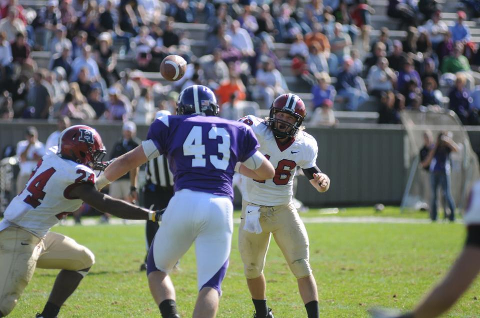 Despite holding a 14-3 advantage early in the second quarter, Harvard gave up 27 straight points and turned the ball over three times to fall 
on the road in its 2011 season opener.