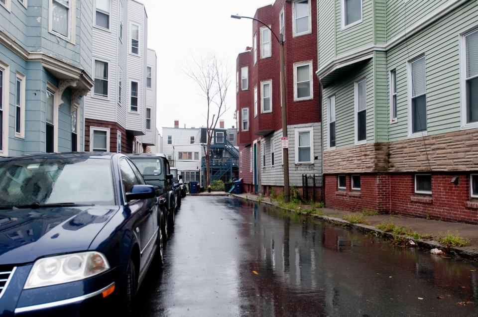 Some of the many brown stones and apartments that line the streets of south Boston.