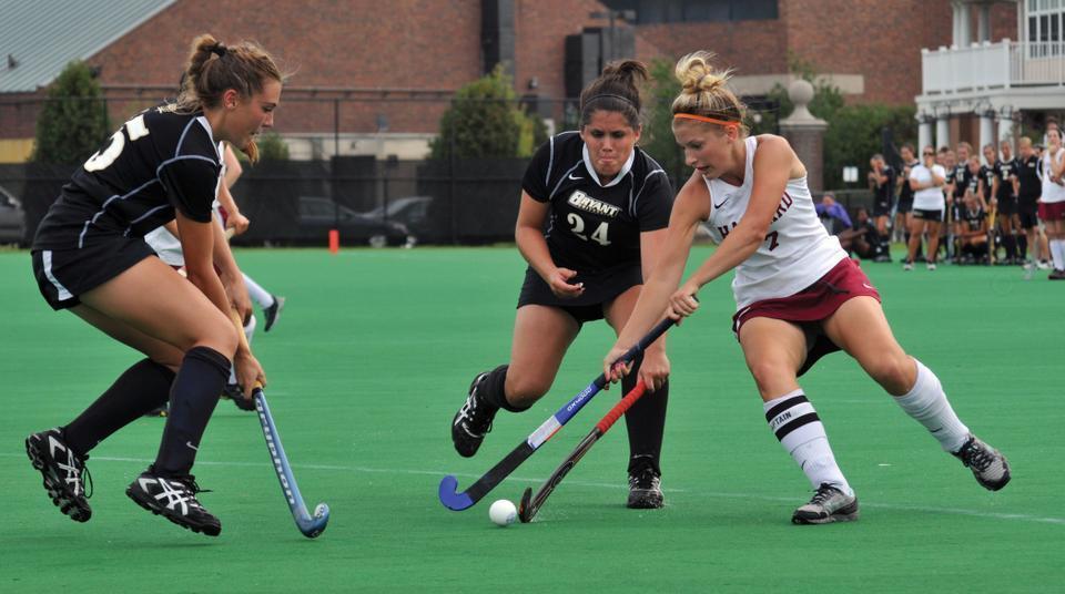 Co-captain Carly Dickson, shown above, assisted in the Crimson’s equalizer against Bryant on Sunday afternoon. The Bulldogs scored early in the second period, but Harvard junior Katelin Wahl and rookie Paige Haley provided two key goals to give the Crimson its second win of the weekend. 