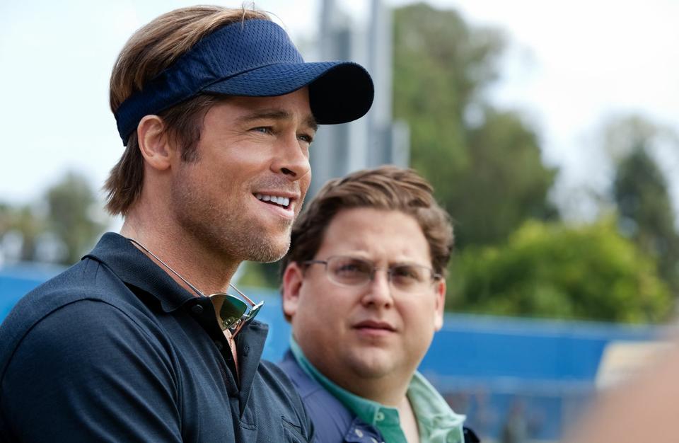 Brad Pitt stars alongside Jonah Hill in “Moneyball,” a film about how the Oakland Athletics used statistical analysis to build a bargain baseball team.