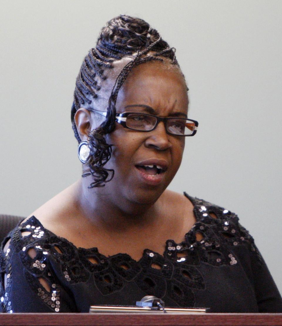 Denise Cosby, mother of shooting victim Justin Cosby, delivers a statement in court. "You are just as responsible for my son's death as the shooter," she said.