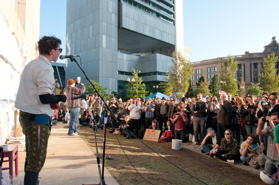 Amanda Palmer, of The Dresden Dolls fame, performs for fans and supporters of the protest today.