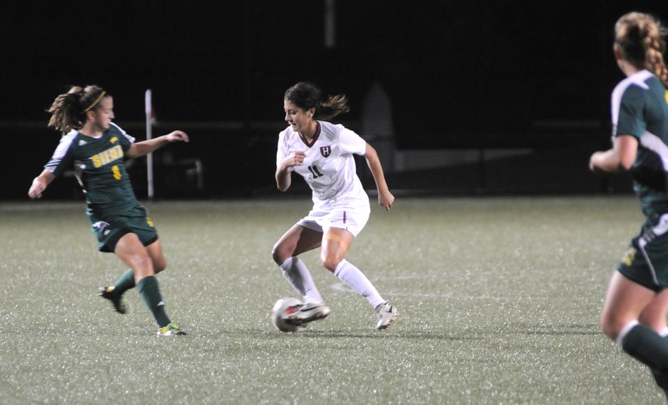HANA MONTANA  Senior midfielder Hana Taiji tallied the winning goal—her first of the season—in the 49th minute of last night’s non-conference tilt to help Harvard defeat Siena, 2-0. The Crimson, which outshot the Saints, 18-4, on the night, looks to build on this momentum as it resumes league play on Saturday.