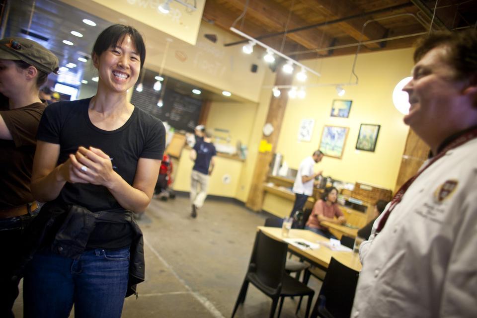 For Harvard's 375th celebration Joanne Chang, an alumna and owner of Flour Bakery, is making a special cake.  Culinary director Chef Martin Breslin and Chef Production Manager Richard Spingel picked up one part of the cake at Flour in Boston.

