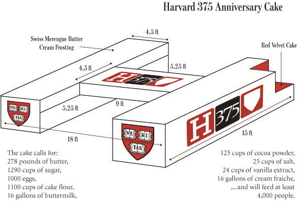 The above model depicts the cake that Joanne B. Chang ’91, the owner of the Boston-based bakery chain Flour, has designed for Harvard’s 375th Anniversary celebration. The cake is expected to feed up to 5,000 people and will be served at an event in Tercentenary Theater on Friday. 