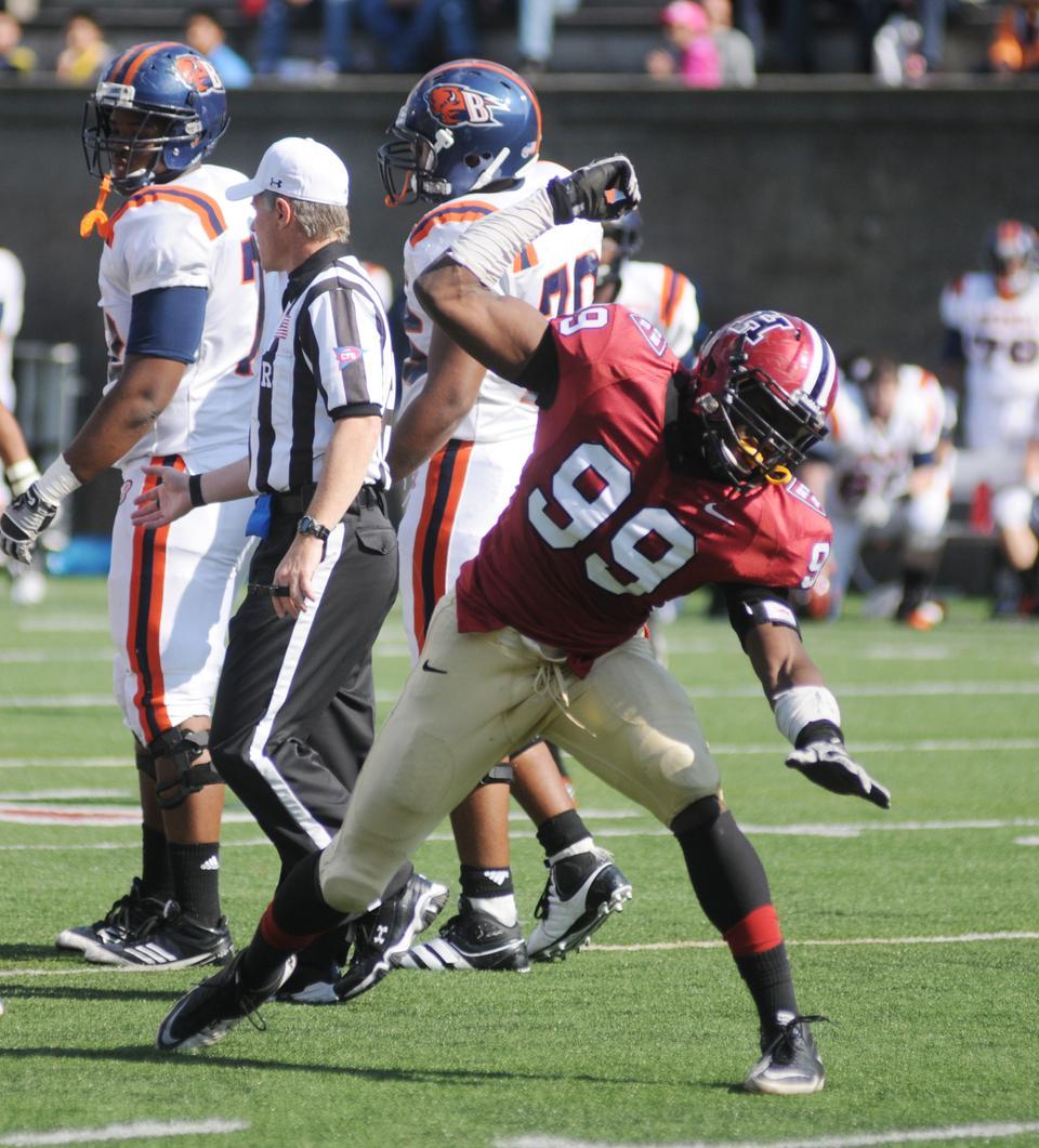 The Offense put up 42 points, but Harvard's defense was just as dominating. Freshman Zach Hodges (pictured) and captain Alex Gedeon led a pash rush which recorded four sacks.