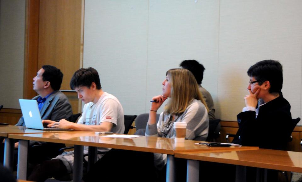 An audience listens to John S. Park speak during the seminar titled “China, Inc. Engages North Korea, Inc.: What Are the Policy Implications of Growing Bilateral Commercial Activities?” Thursday afternoon in CGIS-South. This event is co-sponored by the Fairbank Center for Chinese Studies and The Kim Koo Forum on U.S.-Korea Relations.