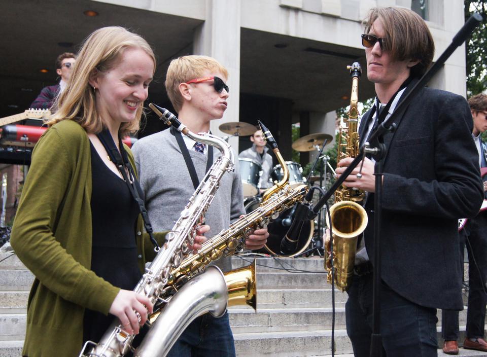 The saxophonists of the Nostalgics, one of Harvard's only motown bands, provide a dynamic flair that contributes to the band's eventual win.